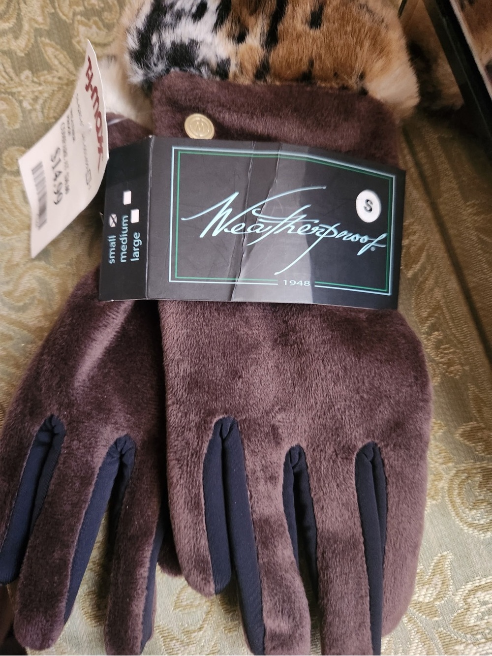 Weatherproof Women's Brown Faux Fur Trim Touchscreen Gloves